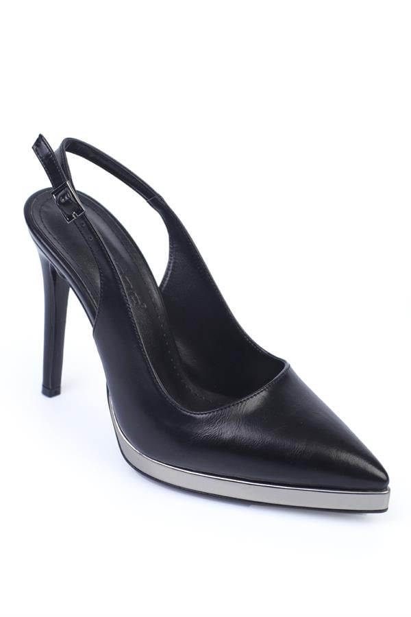 Capone Risa Open Back Pointed Toe High Heeled Women Black Platinum Platform Shoes