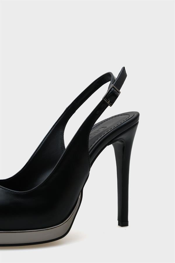 Capone Risa Open Back Pointed Toe High Heeled Women Black Platinum Platform Shoes image 6