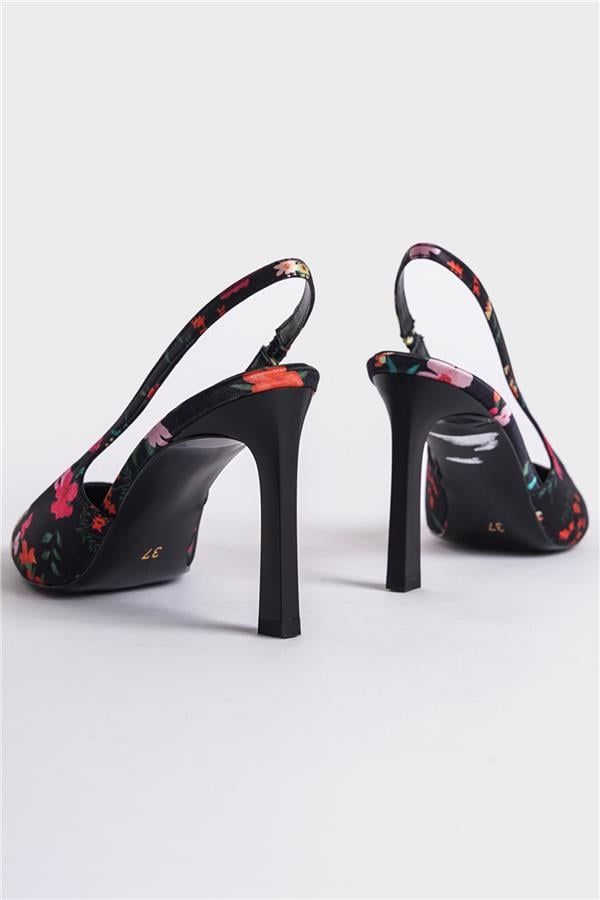 Capone Rebeca Open Back Pointed Toe High Heeled Flower Patterned Women Black Shoes image 2