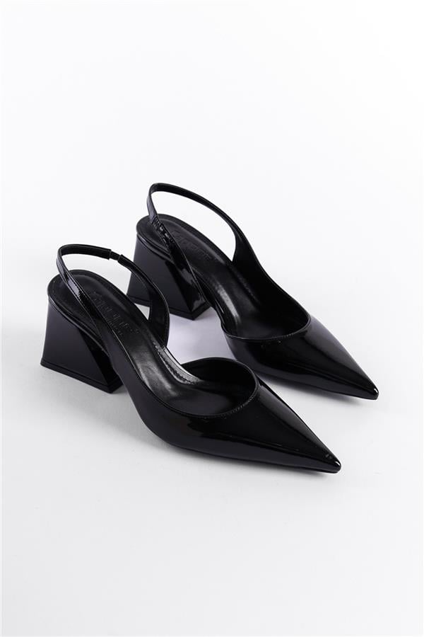 Capone Robby Open Back Pointed Toe Mid Heel Patent Leather Women Patent Black Shoes image 2