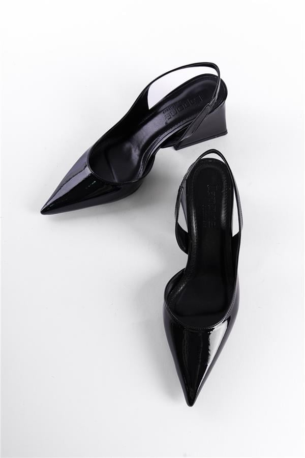 Capone Robby Open Back Pointed Toe Mid Heel Patent Leather Women Patent Black Shoes image 4