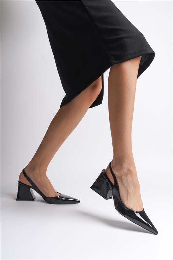 Capone Robby Open Back Pointed Toe Mid Heel Patent Leather Women Patent Black Shoes image 6