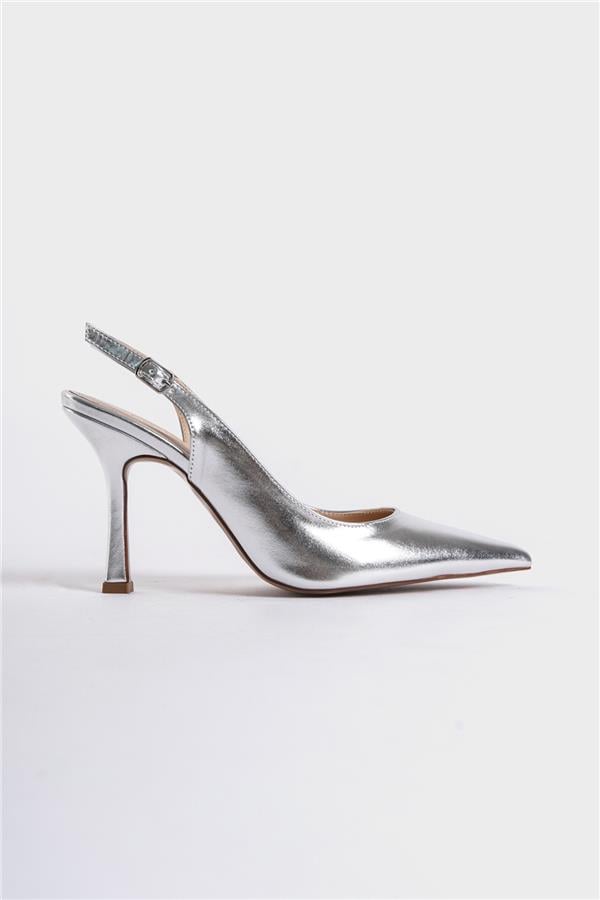 Capone Rica Open Back Pointed Toe Mid Heeled Women Metallic Silver Shoes image 2