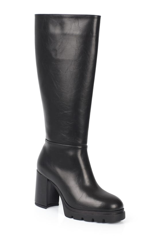 Capone Ophelia Side Zip Round Toe Track Sole Chunky Heel Casual Women Black Boot
