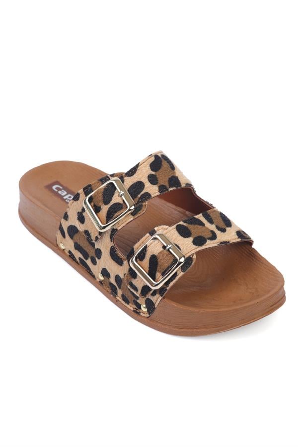 Capone Outfitters 1052 Women Leopard Furry Sandal