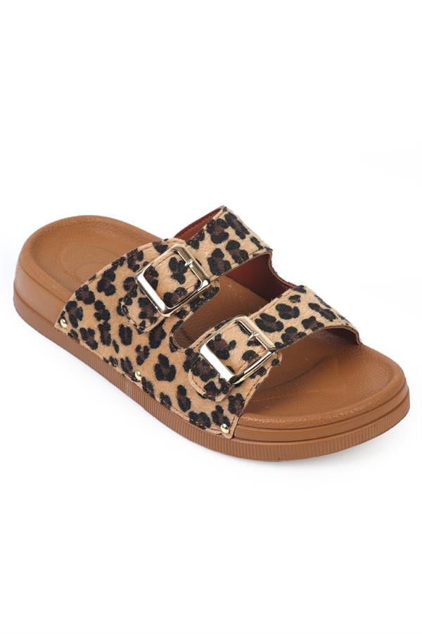 Capone Outfitters 1054 Women Leopard Furry Sandal