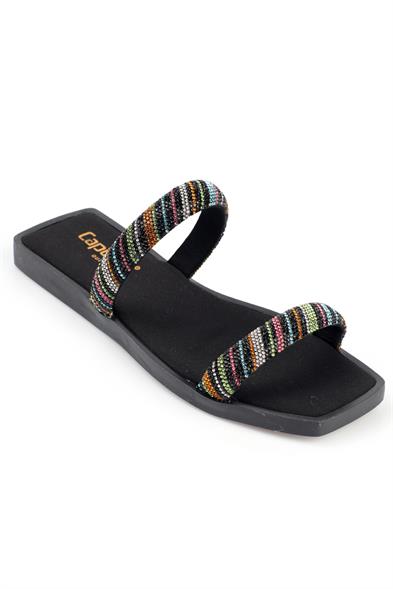 Capone Kora Flat Toe Crystal Embellished Banded Flat Heeled Woman Sandals image 1