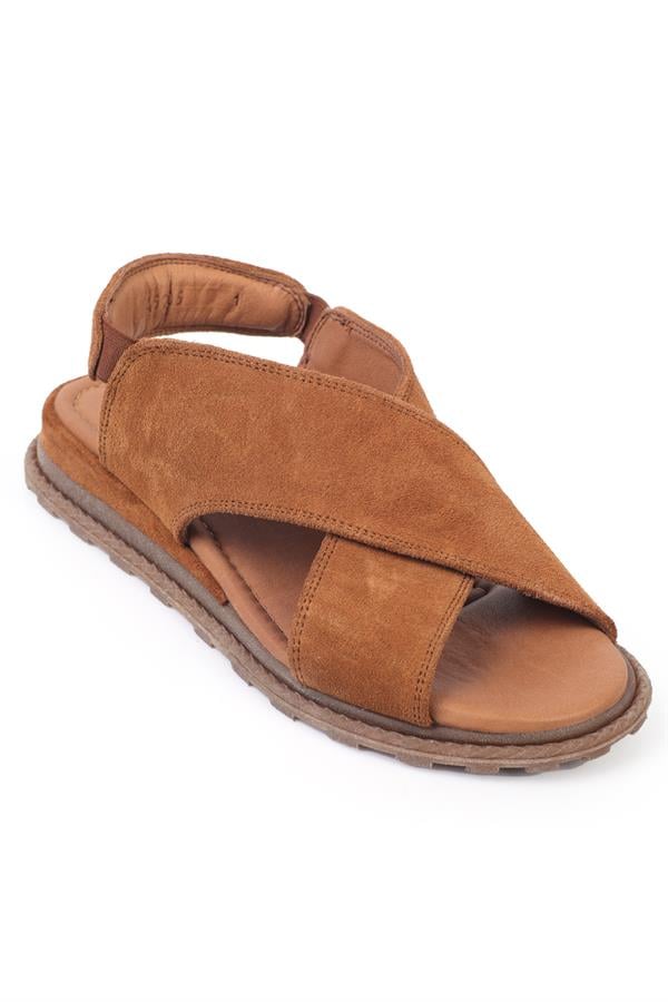 Capone Elvira Cross Velcro Strapped Leather Women Tan Sandals