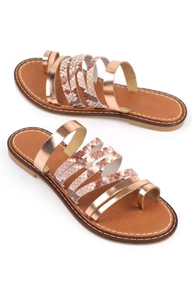 Capone Lyssa Toe Ring Detail Multi Band Women Rose Leather Sandals image 4