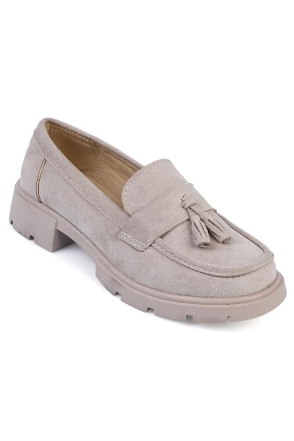 Capone Track Sole Tassel Women Beige Loafers