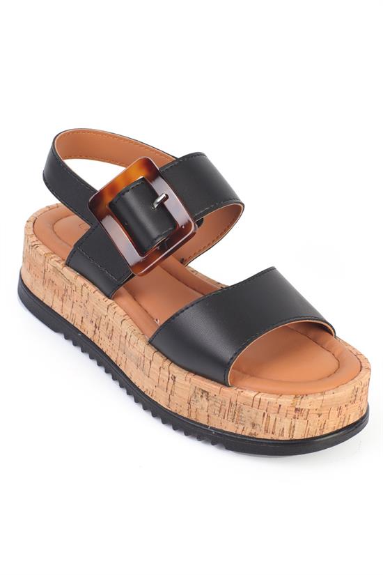 Capone Bertie Wedge Heeled Banded Women Black Sandals image 1
