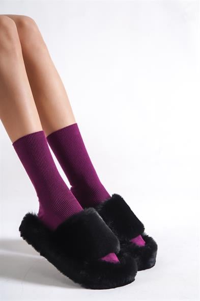 Capone Outfitters Women Black Plush Wool Lined Indoor Slippers image 6