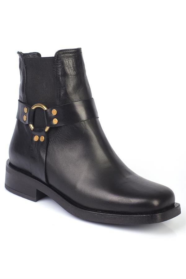 Capone Genuine Leather Side Elastic Buckle Detailed Women Black Boots image 1