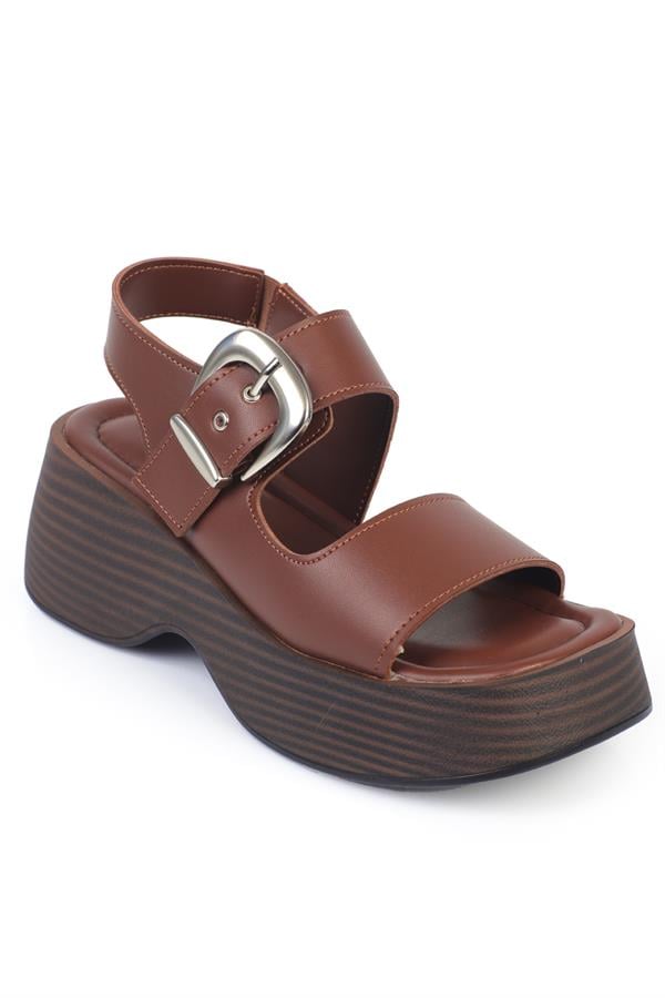 Capone Dina Wedge Heeled Single Buckled Women Dark Brown Sandals