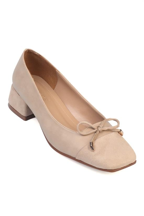 Capone Bow Tie Short Heeled Blunt Toe Women Sued Mink Shoes