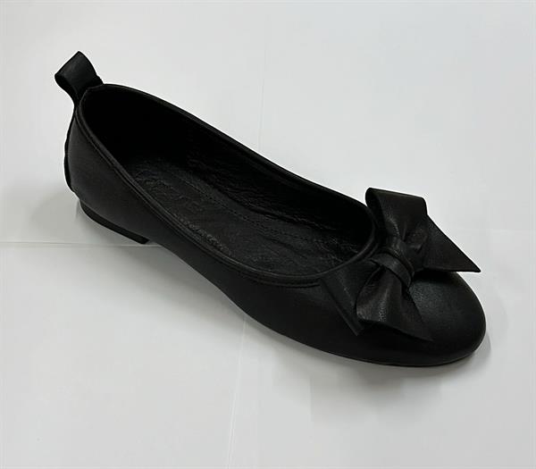 Capone Bliss Genuine Leather Bow Accessory Women Black Ballet Flat image 1