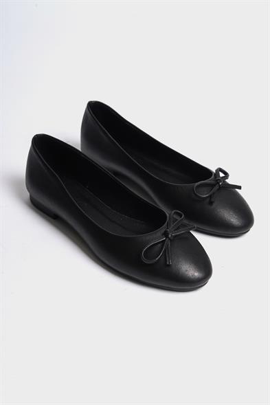 Capone Bloom Genuine Leather Bow Detail Round Toe Women Black Ballerinas image 2