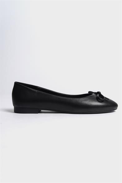 Capone Bloom Genuine Leather Bow Detail Round Toe Women Black Ballerinas image 5