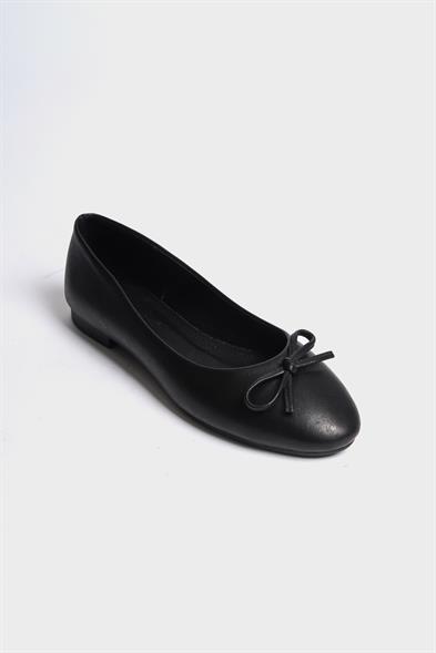Capone Bloom Genuine Leather Bow Detail Round Toe Women Black Ballerinas image 4