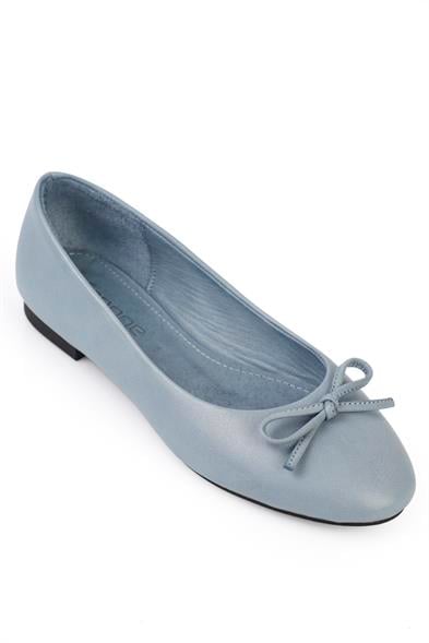 Capone Bloom Genuine Leather Bow Detail Round Toe Women Denim Blue Ballerinas