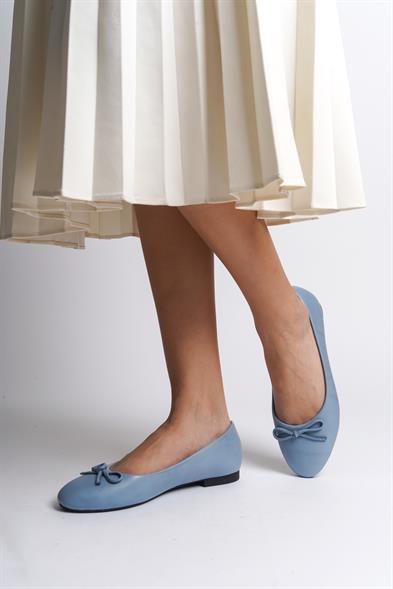 Capone Bloom Genuine Leather Bow Detail Round Toe Women Denim Blue Ballerinas image 3