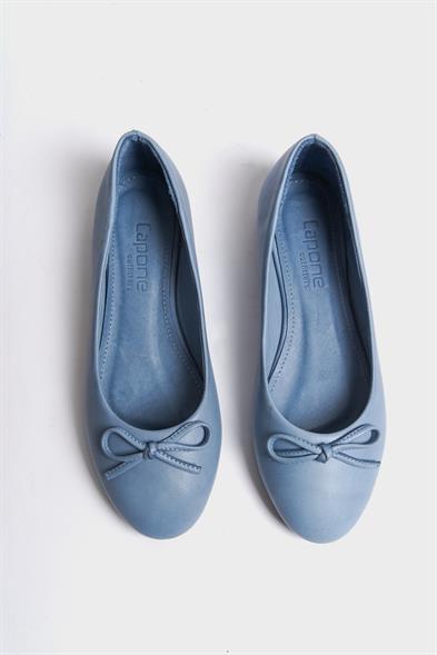Capone Bloom Genuine Leather Bow Detail Round Toe Women Denim Blue Ballerinas image 5