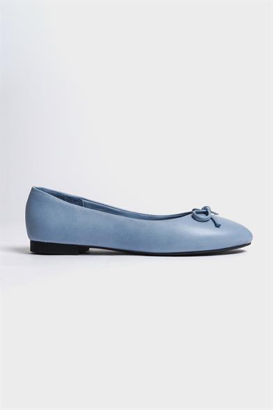 Capone Bloom Genuine Leather Bow Detail Round Toe Women Denim Blue Ballerinas image 4