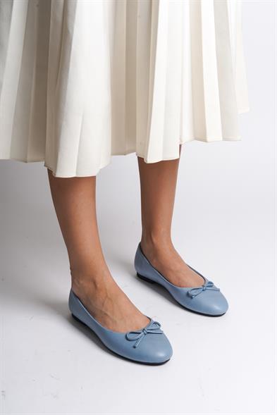 Capone Bloom Genuine Leather Bow Detail Round Toe Women Denim Blue Ballerinas image 2