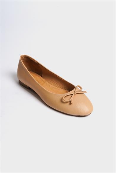 Capone Bloom Genuine Leather Bow Detail Round Toe Women Nude Ballerinas image 3