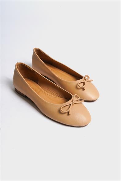Capone Bloom Genuine Leather Bow Detail Round Toe Women Nude Ballerinas image 2