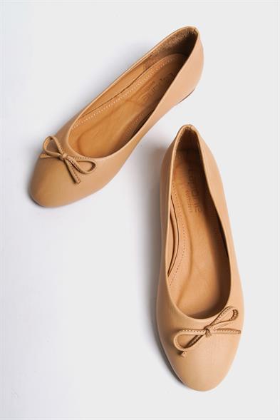 Capone Bloom Genuine Leather Bow Detail Round Toe Women Nude Ballerinas image 4