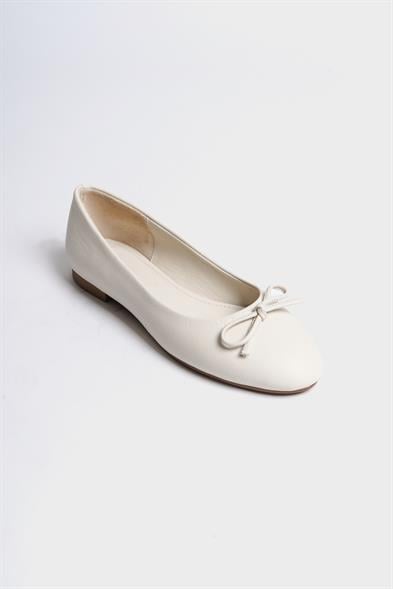 Capone Bloom Genuine Leather Bow Detail Round Toe Women White Ballerinas image 3
