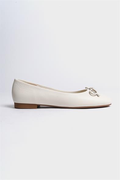 Capone Bloom Genuine Leather Bow Detail Round Toe Women White Ballerinas image 4
