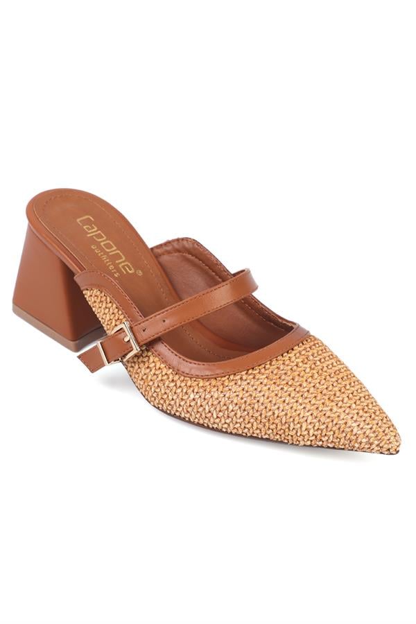 Capone Nena Pointed Toe Raffia Genuine Leather Women Tan Closed Toe Sandals