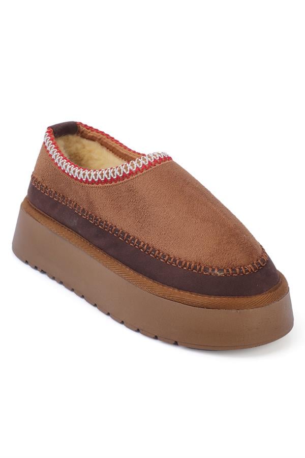 Capone Thick Sole Round Toe Furry Closed Women Tan Sandals