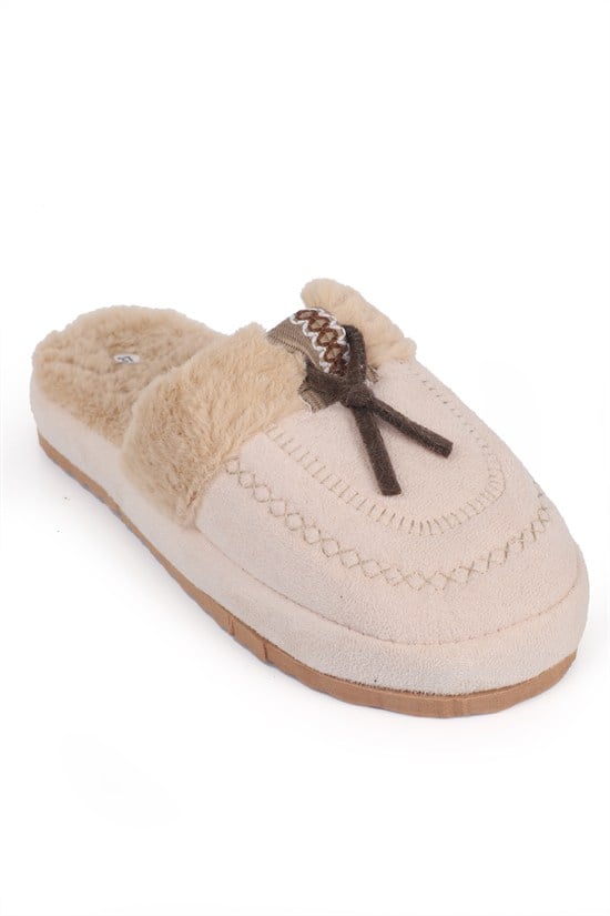 Capone Outfitters Women Beige Plush Wool Lined Indoor Slippers