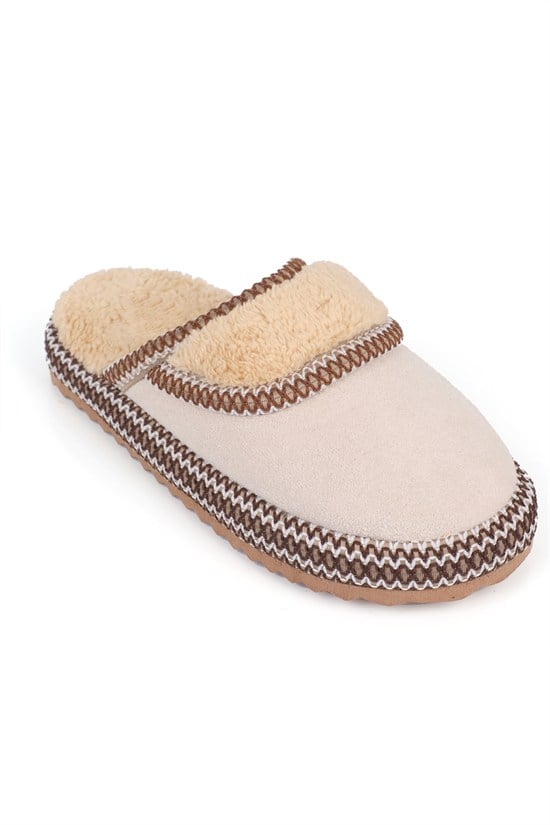 Capone Outfitters Women Beige Plush Wool Lined Indoor Slippers