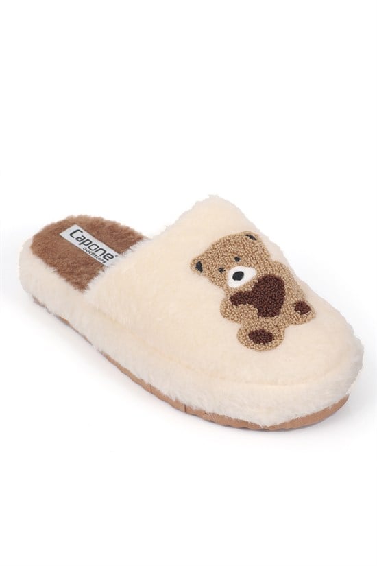 Capone Outfitters Women Beige Plush Wool Lined Indoor Slippers
