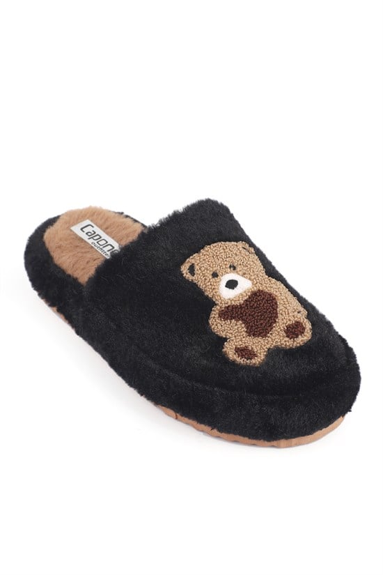 Capone Outfitters Women Black Plush Wool Lined Indoor Slippers