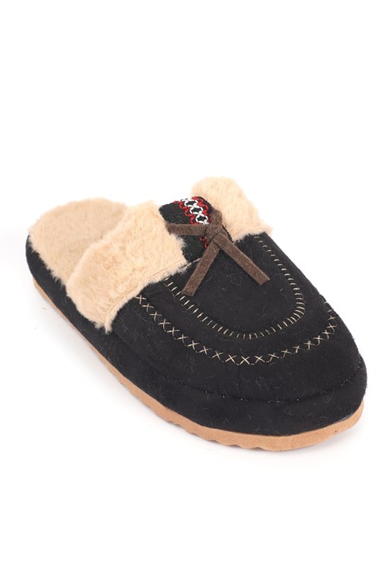 Capone Outfitters Women Black Plush Wool Lined Indoor Slippers