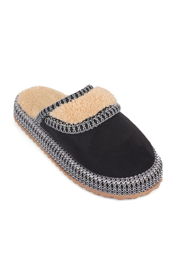 Capone Outfitters Women Black Plush Wool Lined Indoor Slippers