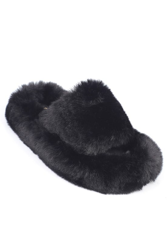 Capone Outfitters Women Black Plush Wool Lined Indoor Slippers
