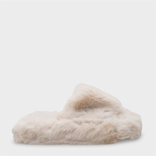 Capone Outfitters Women Cream Plush Wool Lined Indoor Slippers image 3