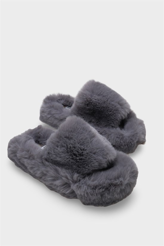 Capone Outfitters Women Grey Plush Wool Lined Indoor Slippers image 2