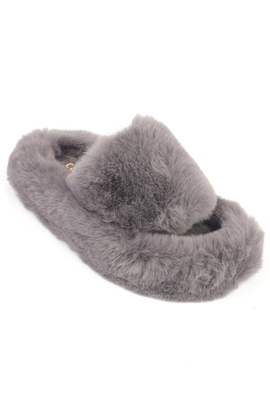 Capone Outfitters Women Grey Plush Wool Lined Indoor Slippers