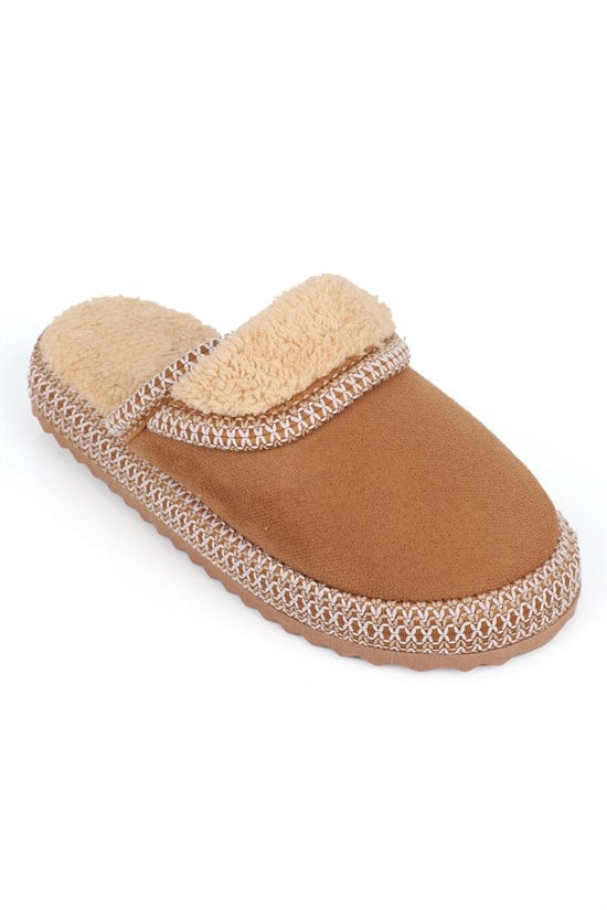 Capone Outfitters Women Tan Plush Wool Lined Indoor Slippers