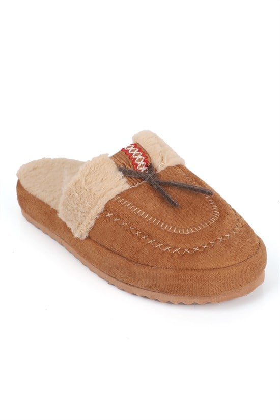 Capone Outfitters Women Tan Plush Wool Lined Indoor Slippers