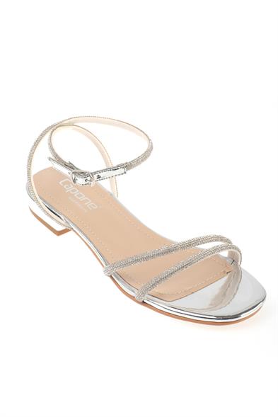 Capone Oval Toe Front Crystal Embellished Two Bands Low Heel Mirror Fabric Woman Sandals image 5