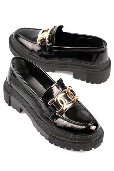 Capone Oval Toe Metal Accessory Track Sole Crinkly Patent Woman Loafer image 3