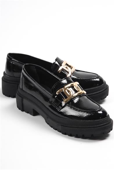 Capone Oval Toe Metal Accessory Track Sole Crinkly Patent Woman Loafer image 2
